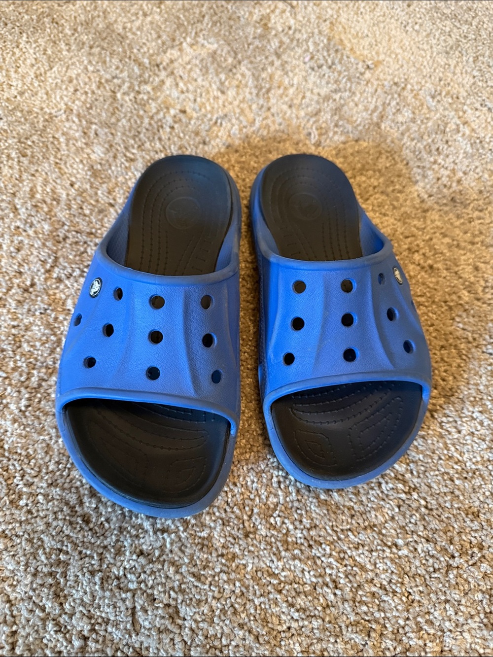 Blue slide croc sandals